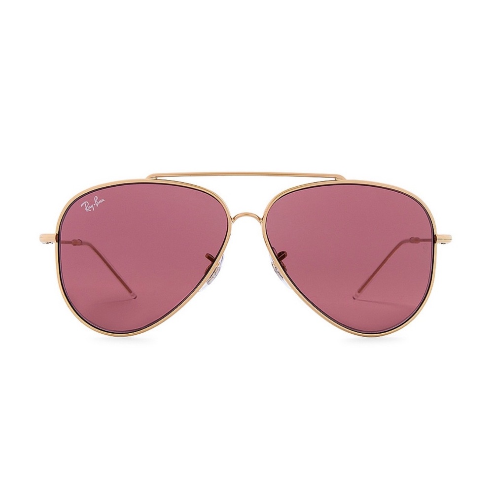 Ray-Ban Women's Gold Frame Aviator Sunglasses with Pink Lenses